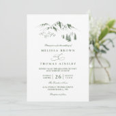 Mountains Forest Trees Pine Rustic QR Code Wedding Einladung (Stehend Vorderseite)