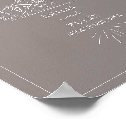 Mountains Line Art Amethyst Wedding Willkommen Poster (Ecke)