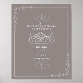 Mountains Line Art Amethyst Wedding Willkommen Poster