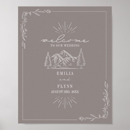 Mountains Line Art Amethyst Wedding Willkommen Poster (Vorne)
