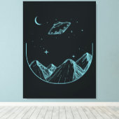 Mountains Night Sky UFO Leinwanddruck (Insitu (Holzboden))