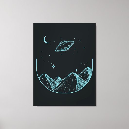 Mountains Night Sky UFO Leinwanddruck (Vorderseite)