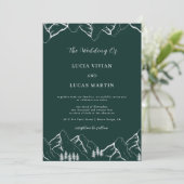 Mountains Pine Tree Emerald Green QR Code Hochzeit Einladung (Stehend Vorderseite)