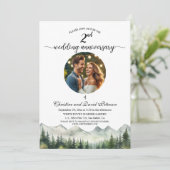 Mountains Pine Trees 2nd Wedding Anniversary Photo Einladung (Stehend Vorderseite)