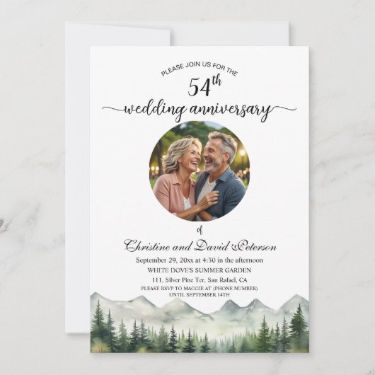 Mountains Pines 54. Hochzeitstag Foto Einladung (Vorderseite)