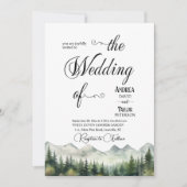 Mountains Pines Elegant Calligraphy Wedding Einladung (Vorderseite)