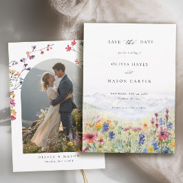 Mountains Scene Rustic Meadow Wildflowers Wedding Save The Date