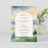 Mountains Sunrise Dream Boho Frame Wedding Einladung (Stehend Vorderseite)