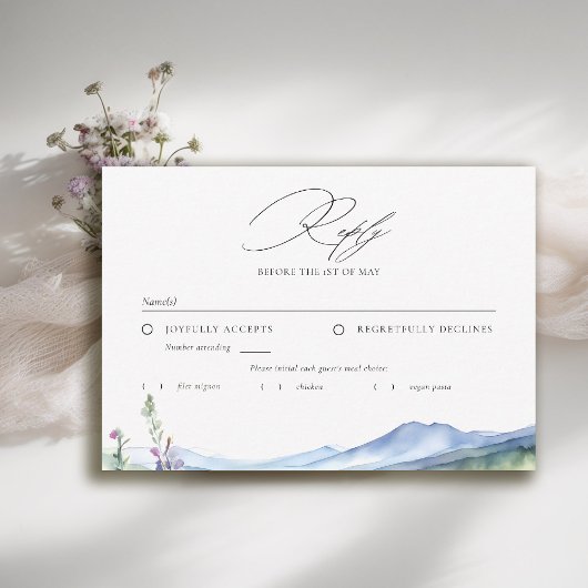 Mountains Wildflowers Meadow Modern Wedding Meal RSVP Karte