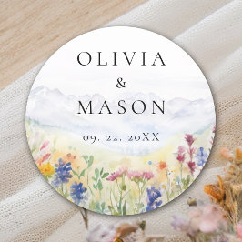 Mountains Wildflowers Meadow Rustic Floral Wedding Runder Aufkleber