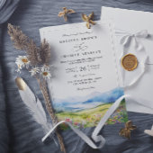 Mountains Wildflowers Rustic QR Code Wedding Einladung