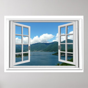 Mountainsee-Ansicht Trompe - L ' oeil Fake-Fenster Poster