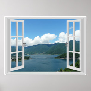 Mountainsee-Imitat-Fenster-Szene Poster
