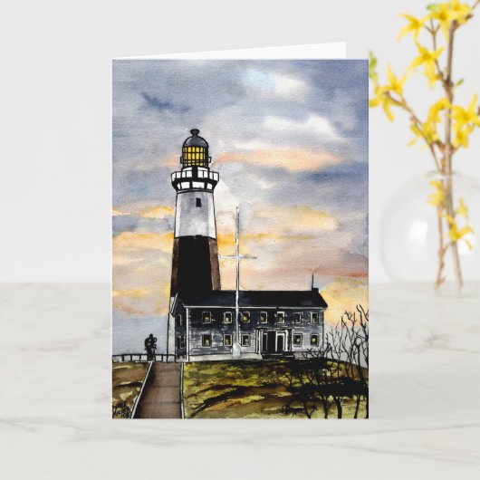 mountauk Punktleuchtturmnew- yorkgrußkarten Karte (Gelbe Blume)