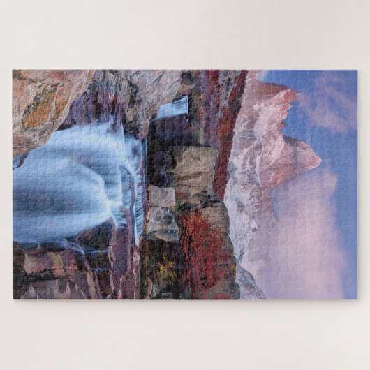 Mounte Fitzroy Sunset Mountain Waterfall Argentini Puzzle (Horizontal)
