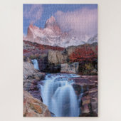 Mounte Fitzroy Sunset Mountain Waterfall Argentini Puzzle (Vertikal)
