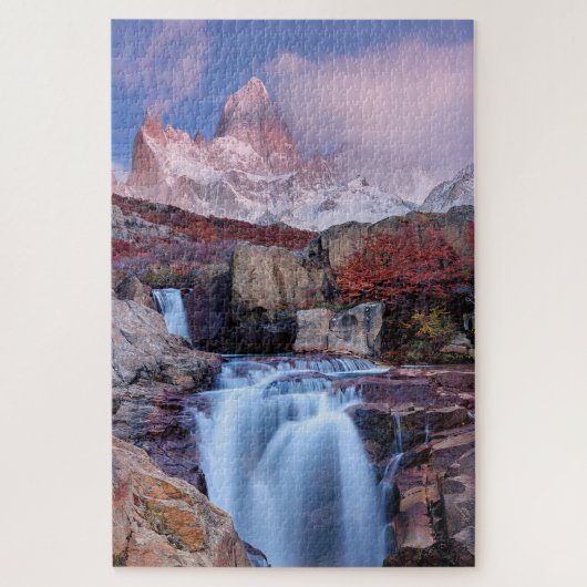 Mounte Fitzroy Sunset Mountain Waterfall Argentini Puzzle (Vertikal)