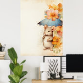 Mousblauer Regenschirm Orange und Blumen Poster (Heimbüro)