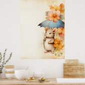 Mousblauer Regenschirm Orange und Blumen Poster (Küche)
