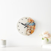 Mousblauer Regenschirm Orange und Blumen Runde Wanduhr (Zuhause)