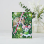 Mouse and Christmas Tree Ornament Watercolor Art Postkarte (Stehend Vorderseite)