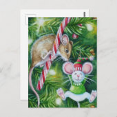 Mouse and Christmas Tree Ornament Watercolor Art Postkarte (Vorne/Hinten)