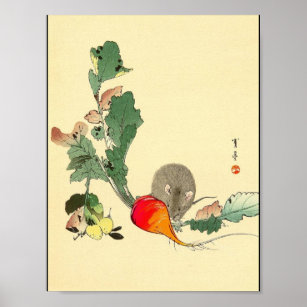 Mouse and Red Radish, japanische Malerei c.1800s Poster