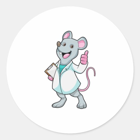Mouse as Doctor with Doctor's coat Runder Aufkleber (Vorderseite)