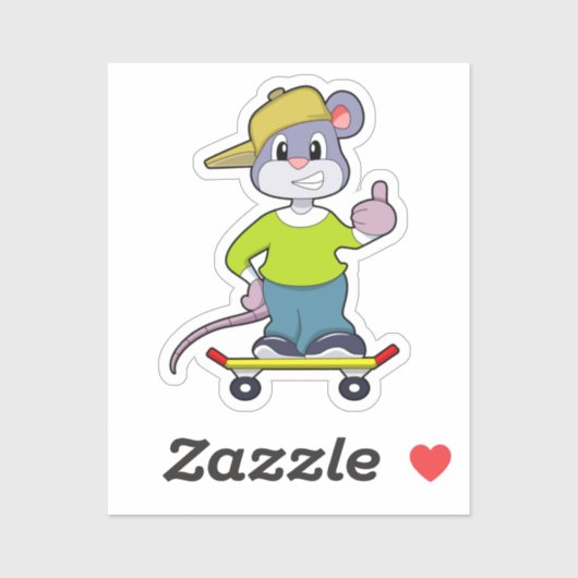 Mouse as Skater with Skateboard Aufkleber (Blatt)