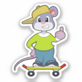 Mouse as Skater with Skateboard Aufkleber (Vorderseite)