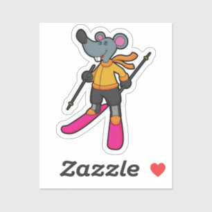 Mouse as Skier with Ski Aufkleber