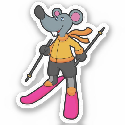 Mouse as Skier with Ski Aufkleber (Vorderseite)