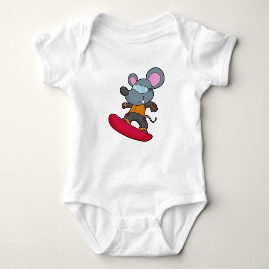 Mouse as Snowboarder with Snowboard Baby Strampler (Vorderseite)
