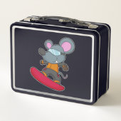 Mouse as Snowboarder with Snowboard Metall Brotdose (Rückseite)