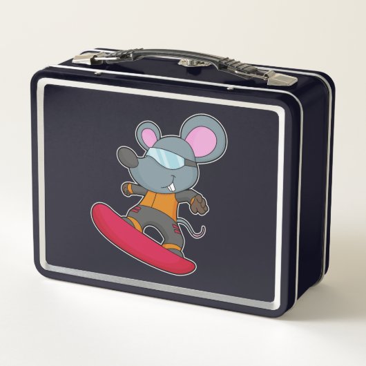 Mouse as Snowboarder with Snowboard Metall Brotdose (Rückseite)