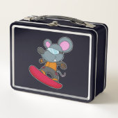 Mouse as Snowboarder with Snowboard Metall Brotdose (Vorderseite)