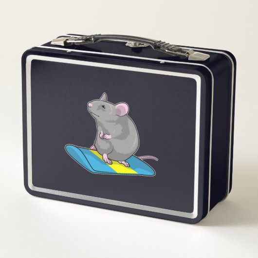 Mouse as Snowboarder with Snowboard Metall Brotdose (Rückseite)