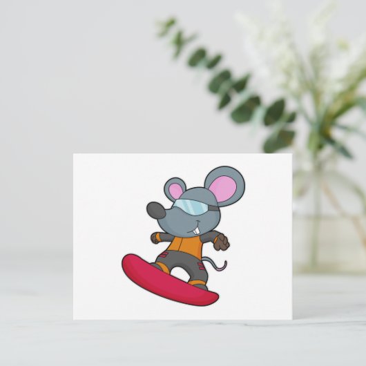 Mouse as Snowboarder with Snowboard Postkarte (Stehend Vorderseite)