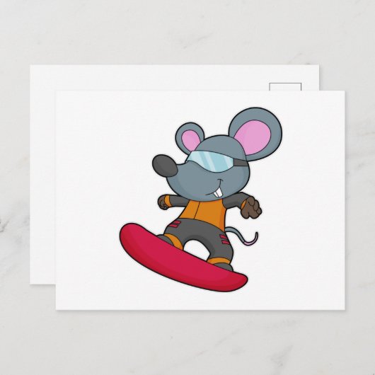 Mouse as Snowboarder with Snowboard Postkarte (Vorne/Hinten)