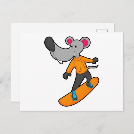 Mouse as Snowboarder with Snowboard Postkarte (Vorne/Hinten)