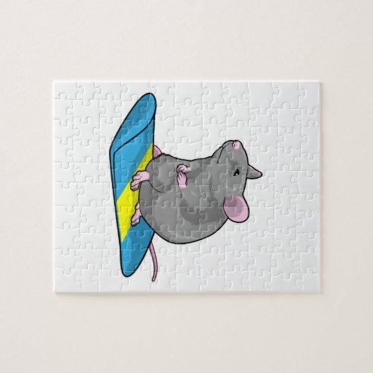 Mouse as Snowboarder with Snowboard Puzzle (Horizontal)