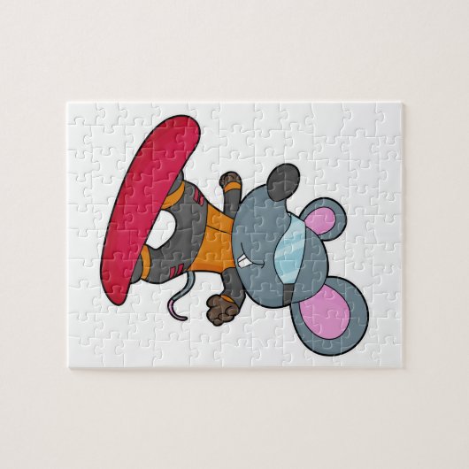 Mouse as Snowboarder with Snowboard Puzzle (Horizontal)