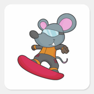 Mouse as Snowboarder with Snowboard Quadratischer Aufkleber