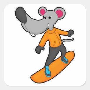 Mouse as Snowboarder with Snowboard Quadratischer Aufkleber