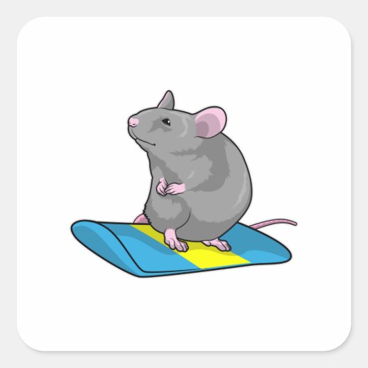 Mouse as Snowboarder with Snowboard Quadratischer Aufkleber (Vorderseite)