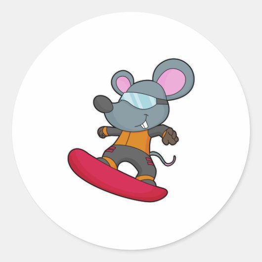 Mouse as Snowboarder with Snowboard Runder Aufkleber (Vorderseite)
