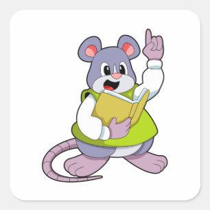 Mouse as Teacher with Book Quadratischer Aufkleber