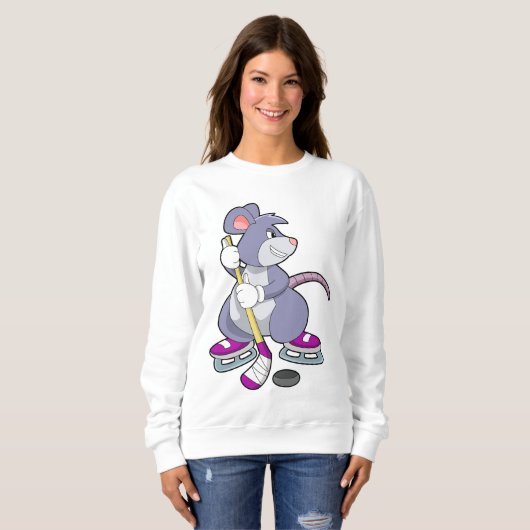 Mouse at Ice hockey with Ice hockey stick Sweatshirt (Vorne ganz)