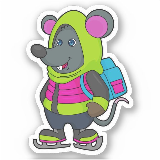 Mouse at Ice Skaten mit Ice Skate & Backpack.pn Aufkleber (Vorderseite)