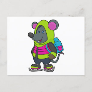 Mouse at Ice Skaten mit Ice Skate & Backpack.pn Postkarte